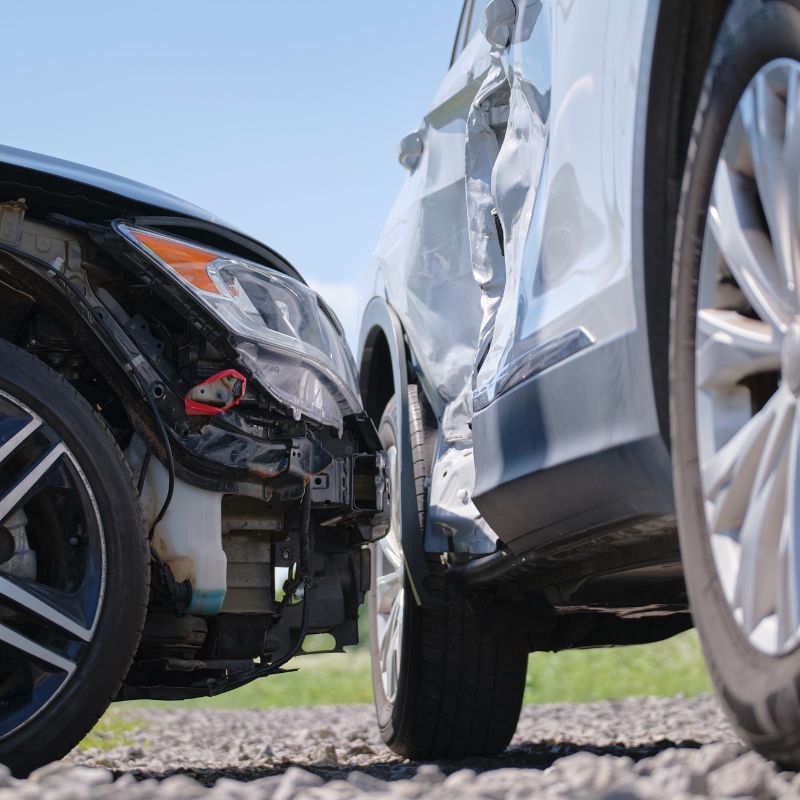 Close up of car collision that happened from the side